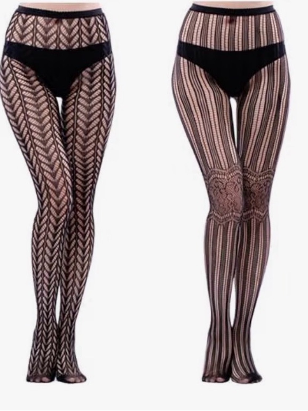 Sheer Patterned Black Lace Tights - Women Intimates